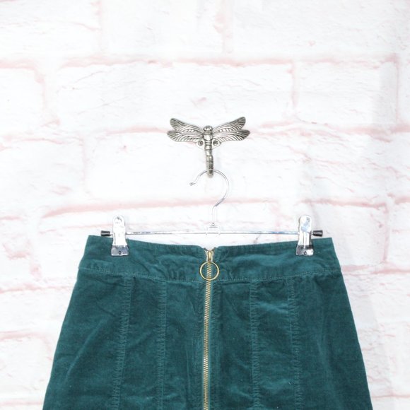 Free People Green Cotton Blend Zip Front Corduroy Mini Skirt Size 2 - Picture 2 of 10